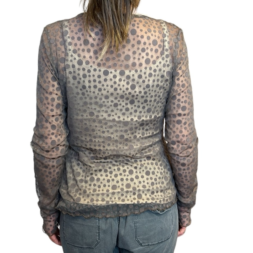 Neesh by D.A.R Anthropologie Sheer Polka Dot Cardigan Top Gray/Brown M - Picture 3 of 11